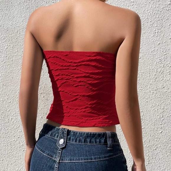 Red Strapless Ruched Women's Top - Picture 2 of 3